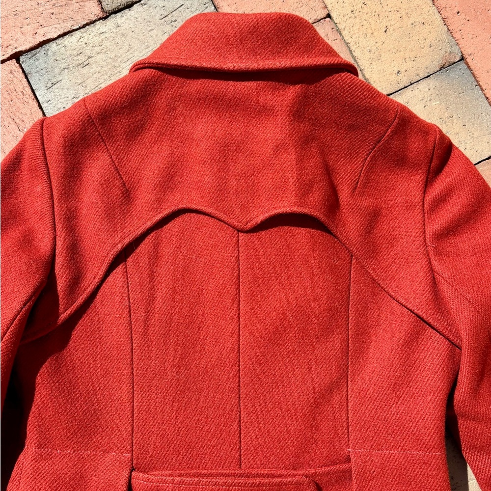 Vintage Scarlet Red Wool Vintage Coat Double-Breasted Ring Belt Academia Mod - Picture 7 of 15